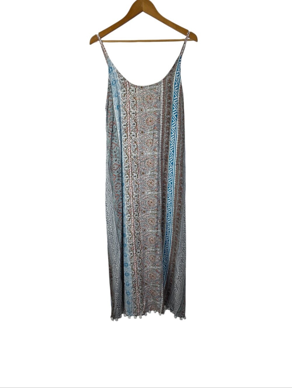 ROLLER RABBIT Batik Print Azita Maxi‎ Dress w Pom August Border Hem Multicolor M